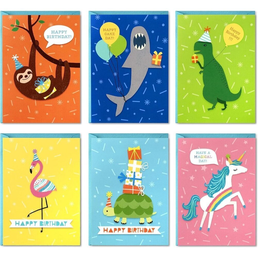 Hallmark Kids Birthday Cards 48 Pack w Envelopes: Dino Unicorn Shark & More